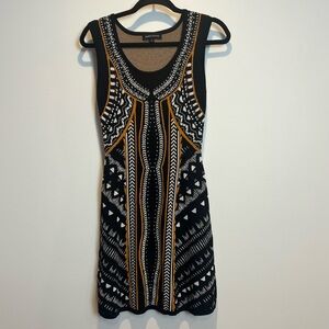 Jealous Tomato black yellow knit Aztec sleeveless bodycon dress Size S